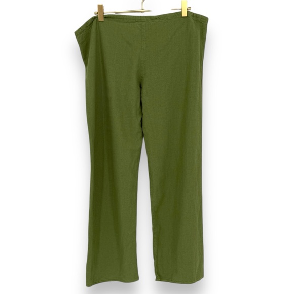 Miroa Green Linen Blend Drawstring Waist Casual Pants, Size M Bohemian Boho Chic - Picture 3 of 5